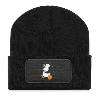 Pinguin Eiswürfel - Recycelte Patch Beanie - Schwarz - Vorne