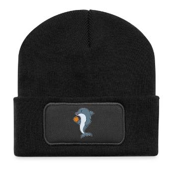 Dolphin Basketball Player Basketball - Recycled Patch Beanie - black - Front