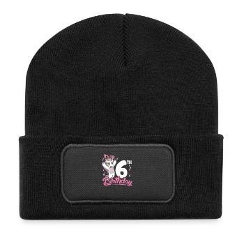 6th Birthday Kids Unicorn Toodler Six - Recycled Patch Beanie - black - Front