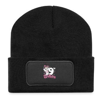 9th Birthday Kids Unicorn Nine Birthday - Recycled Patch Beanie - black - Front