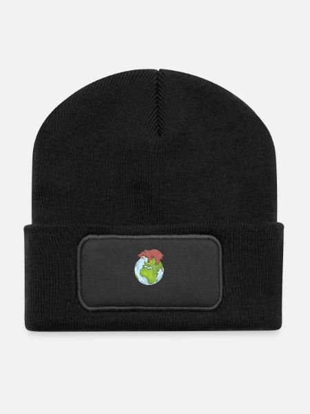 Earth Day Cute Bear loves world - Recycelte Patch Beanie - Schwarz