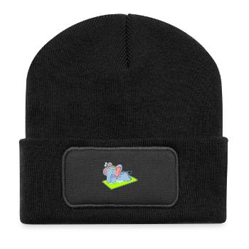 Elefant Workout Gymnastik Fitness - Recycelte Patch Beanie - Schwarz - Vorne
