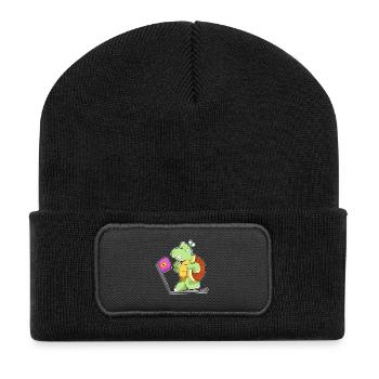 Schildkröte Workout Laufband Fitness - Recycelte Patch Beanie - Schwarz - Vorne