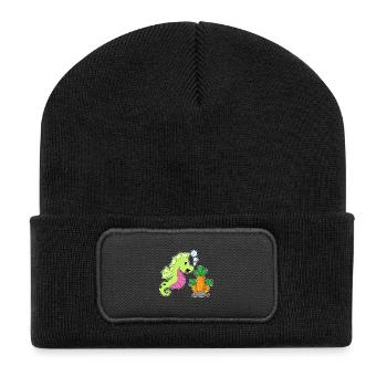 Seepferdchen Karotte - Recycelte Patch Beanie - Schwarz - Vorne