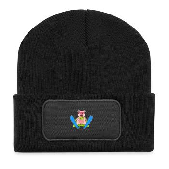 Schwein Skispringer Ski - Recycelte Patch Beanie - Schwarz - Vorne