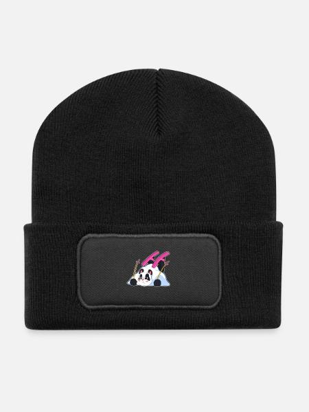 Panda Skier Ski - Beanie recyclé à patch - noir