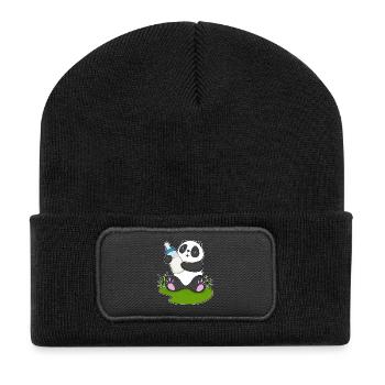 Lait pour biberon Panda - Beanie recyclé à patch - noir - Devant