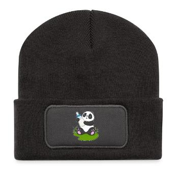 Lait pour biberon Panda - Beanie recyclé à patch - charbon - Devant