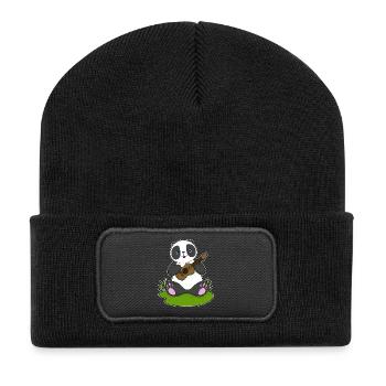 Panda Musiker Gitarre Musik - Recycelte Patch Beanie - Schwarz - Vorne