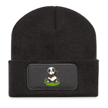 Panda Musicien Guitare Musique - Beanie recyclé à patch - charbon - Devant