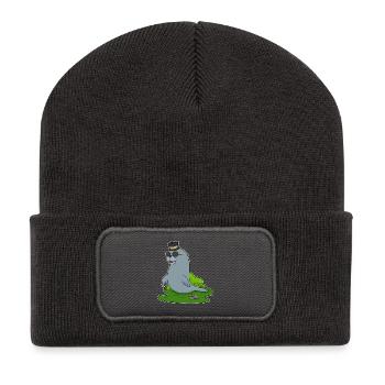 Chapeau haut-de-forme Gentleman Seal - Beanie recyclé à patch - charbon - Devant