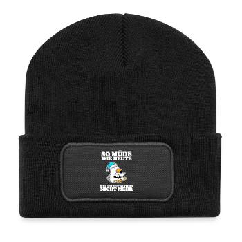 Müde Spruch lustig mit Möwe Motiv - Recycelte Patch Beanie - Schwarz - Vorne