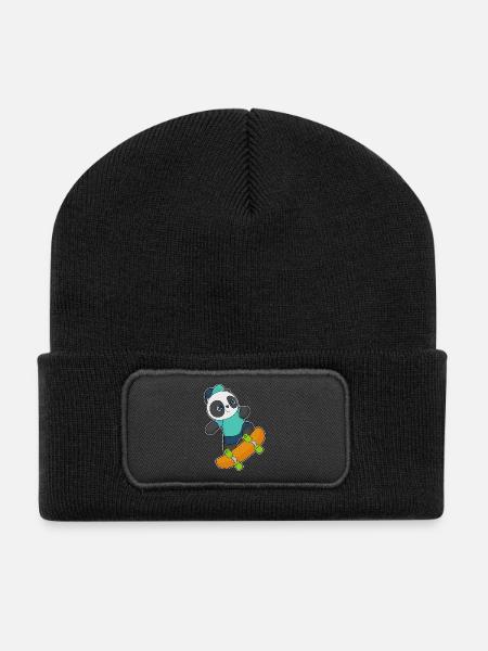 Panda Skater Skateboard - Recycled Patch Beanie - black