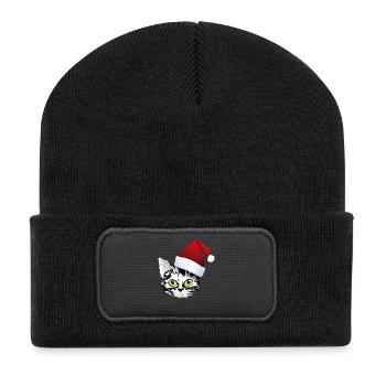 chat noël noël père noël chat mignon mignon lol - Beanie recyclé à patch - noir - Devant