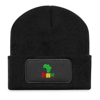 Afrika Reggae Karte mit Hanfblättern - Recycelte Patch Beanie - Schwarz - Vorne