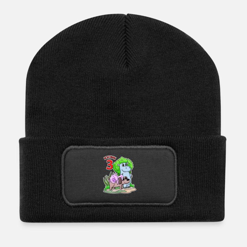 3. Geburtstag Niedliche Tiere 3 Jahre alt - Recycelte Patch Beanie - Schwarz