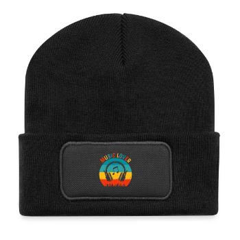 Musikliebe Retro Kopfhörer - Recycelte Patch Beanie - Schwarz - Vorne