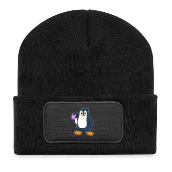 Pinguin Eiskaffee - Recycelte Patch Beanie - Schwarz - Vorne