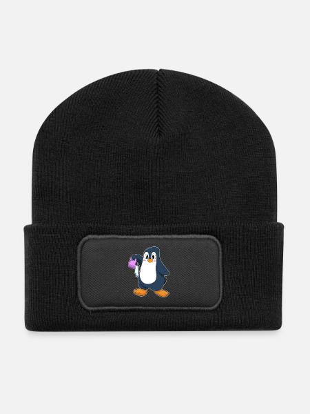 Pinguin Eiskaffee - Recycelte Patch Beanie - Schwarz