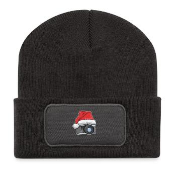 Appareil photo bonnet de Noël - Beanie recyclé à patch - charbon - Devant
