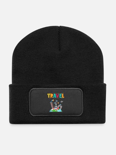 Travel - Gift idea for travel lovers - Recycled Patch Beanie - black