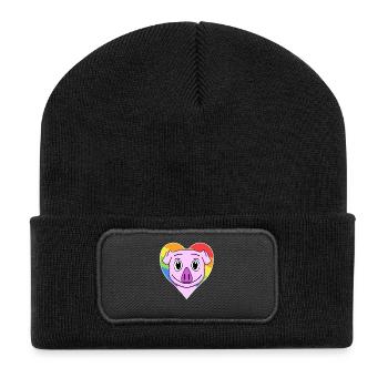 Cochon animal gay au cœur arc-en-ciel - Beanie recyclé à patch - noir - Devant