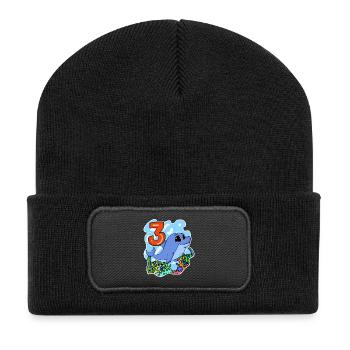3 ans - 3ème anniversaire avec motif animal - Beanie recyclé à patch - noir - Devant