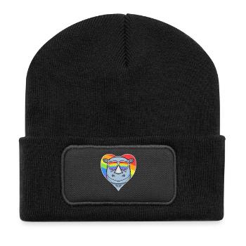 Gay Rainbow Heart Animal Rhino - Beanie recyclé à patch - noir - Devant
