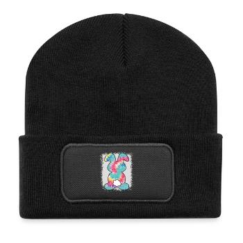 Tie Dye Kaninchen Gebleicht Osterhase - Recycelte Patch Beanie - Schwarz - Vorne