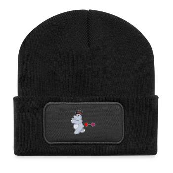 Nilpferd Bräutigam Zylinder Hochzeit - Recycelte Patch Beanie - Schwarz - Vorne