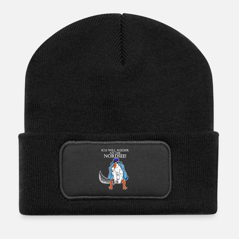 Nordsee Plattdeutsch Spruch Moin Möwe - Recycelte Patch Beanie - Schwarz