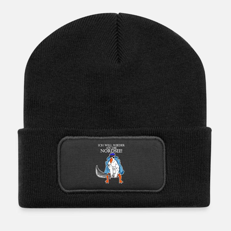 Nordsee Plattdeutsch Spruch Moin Möwe - Recycelte Patch Beanie - Schwarz