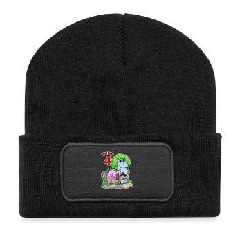 4 Jahre alt - 4. Geburtstag mit Tier Motiv - Recycelte Patch Beanie - Schwarz - Vorne