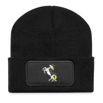 Einhorn Superheld Umhang - Recycelte Patch Beanie - Schwarz - Vorne