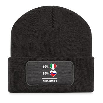 Slowakei und Italien Flaggen 100% genial - Recycelte Patch Beanie - Dunkelgrau - Vorne