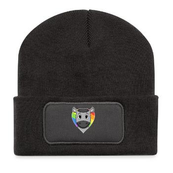 Gay LGBT Animal Donkey Rainbow Heart - Recycled Patch Beanie - dark grey - Front