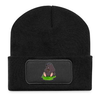 Taupe beignet - Beanie recyclé à patch - noir - Devant