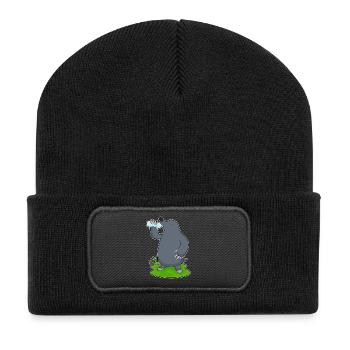 Maulwurf Wasserflasche - Recycelte Patch Beanie - Schwarz - Vorne
