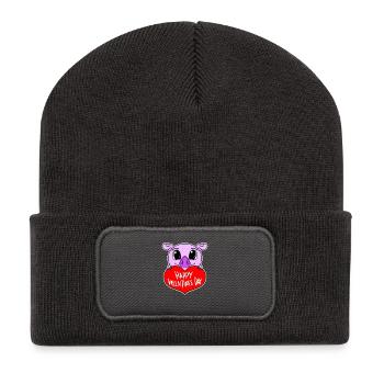 Valentine's Day Heart Pig - Recycled Patch Beanie - dark grey - Front