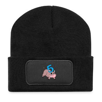 5 ans - 5e anniversaire avec motif animal - Beanie recyclé à patch - noir - Devant