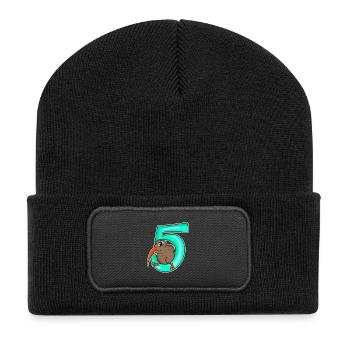 5 Jahre alt - 5. Geburtstag mit Tier Motiv - Recycelte Patch Beanie - Schwarz - Vorne