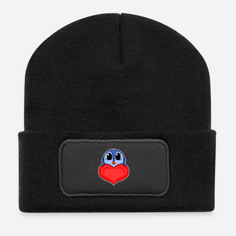 Pinguin mit Herz - Liebe Romantisch - Recycelte Patch Beanie - Schwarz