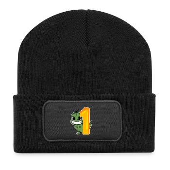 1 year old - Enrollment - Dinosaur motif - Recycled Patch Beanie - black - Front