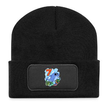 7 Jahre alt - 7. Geburtstag mit Tier Motiv - Recycelte Patch Beanie - Schwarz - Vorne