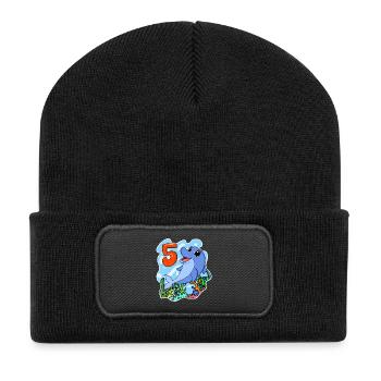 5 Jahre alt - 5. Geburtstag mit Tier Motiv - Recycelte Patch Beanie - Schwarz - Vorne