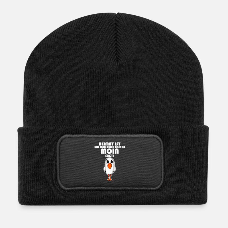 Nordsee Plattdeutsch Spruch Moin Möwe - Recycelte Patch Beanie - Schwarz