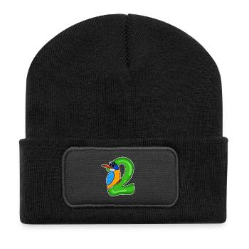 2 Jahre alt - 2. Geburtstag mit Tier Motiv - Recycelte Patch Beanie - Schwarz - Vorne