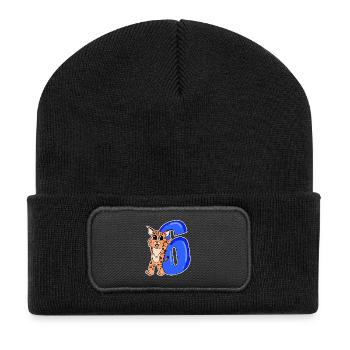 6 Jahre alt - 6. Geburtstag mit Tier Motiv - Recycelte Patch Beanie - Schwarz - Vorne