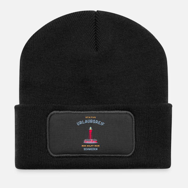 Schweden, Leuchtturm Pater Noster, Urlaubsreif - Recycelte Patch Beanie - Schwarz
