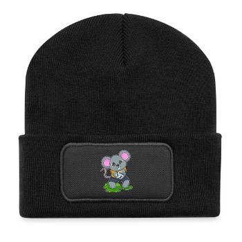Maus Volleyballspieler Volleyball - Recycelte Patch Beanie - Schwarz - Vorne